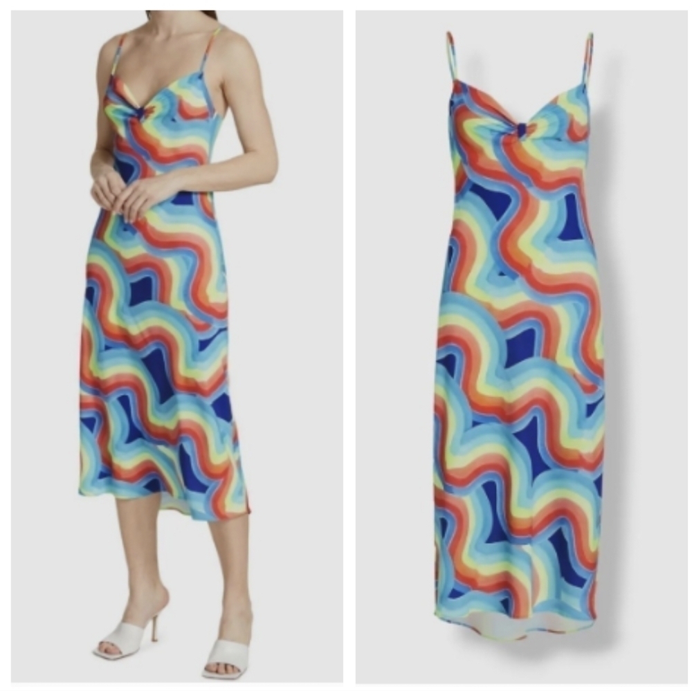 Le Superbe Rainbow Bessette Midi Sweetheart Slip Dress size Small New